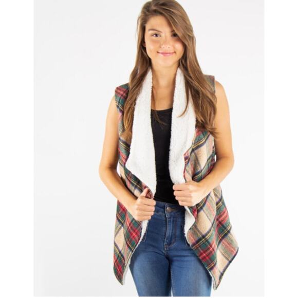 NWT Women's Janice Apparel‎ Plaid Tartan Sherpa Vest - Picture 1 of 7